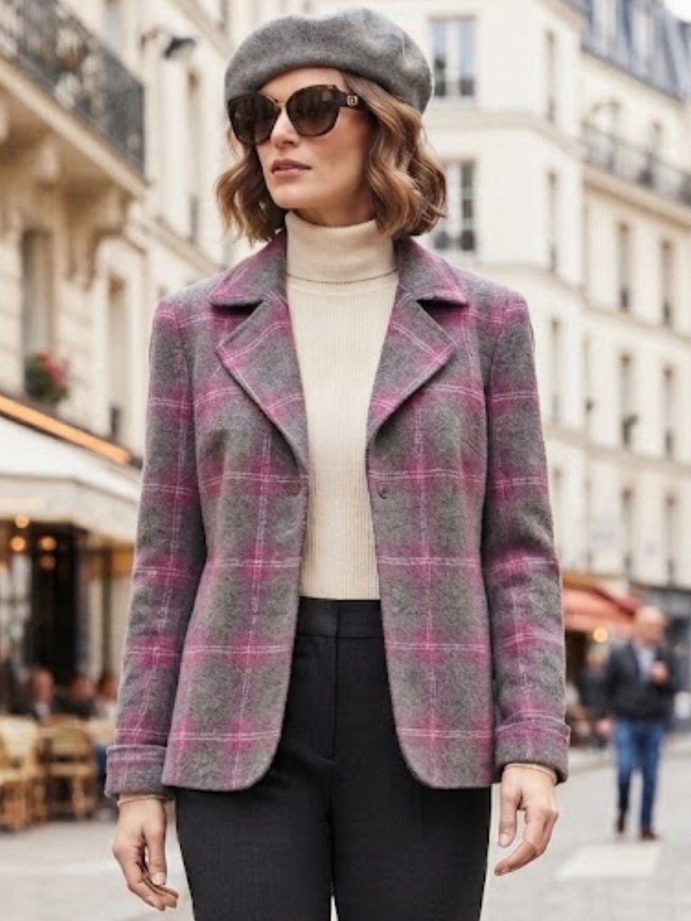 NWT Talbots wool plaid pink and gray blazer